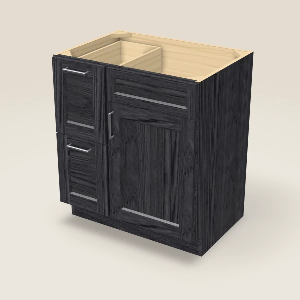 30" Vanity with Drawers Left — Blaze Black, 3D picture