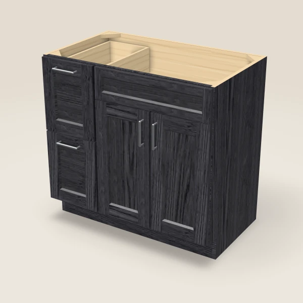 36" Vanity with Drawers Left — Blaze Black, 3D picture