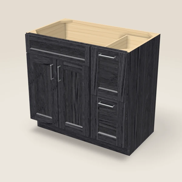 36" Vanity with Drawers Right — Blaze Black, 3D picture