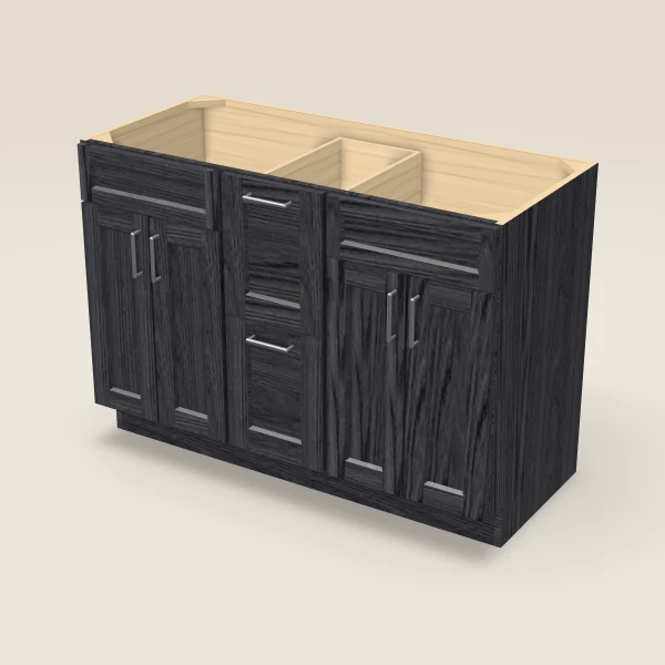 48" Vanity with Drawers Both Sides — Blaze Black, 3D picture