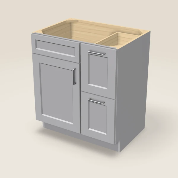 30" Vanity with Drawers Right — Lait Grey, 3D picture