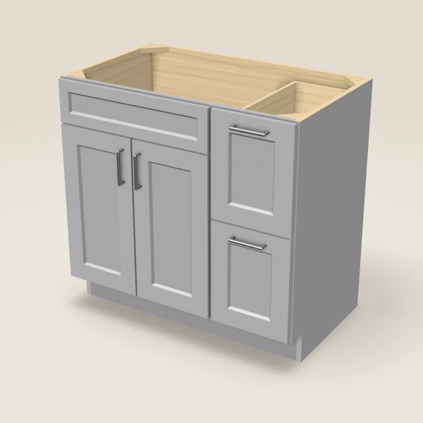 36" Vanity with Drawers Right — Lait Grey, 3D picture