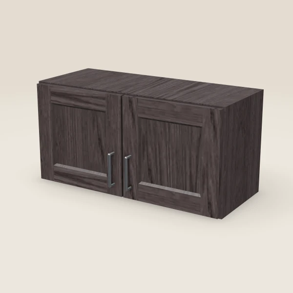 30" Wall Cabinet — 15" High, Double Door — Greystone, 3D picture