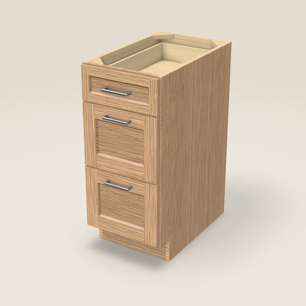 15" 3-Drawer Base — Homestead Oak, 3D picture