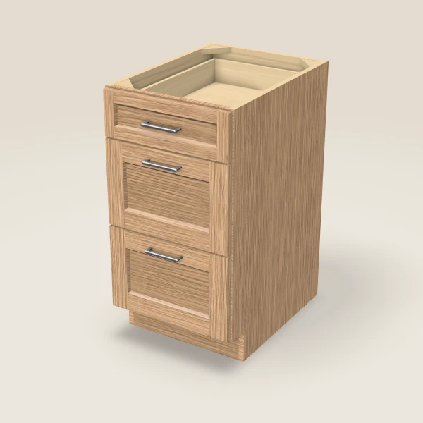 18" 3-Drawer Base — Homestead Oak, 3D picture
