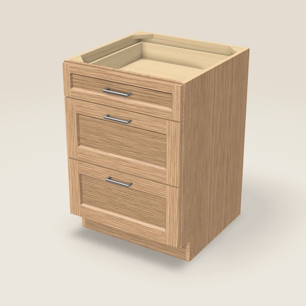 24" 3-Drawer Base — Homestead Oak, 3D picture