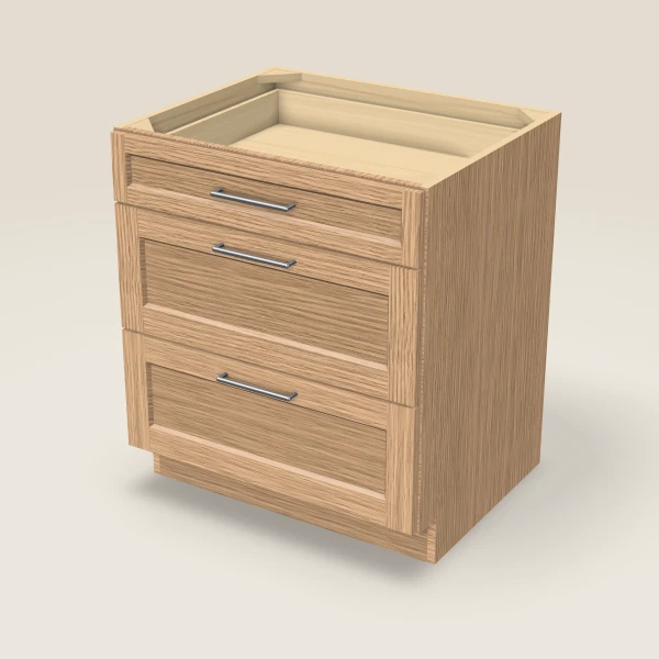 30" 3-Drawer Base — Homestead Oak, 3D picture
