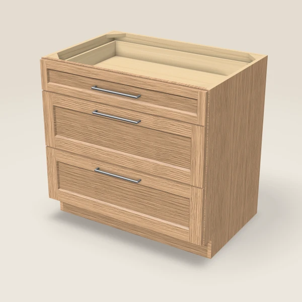 36" 3-Drawer Base — Homestead Oak, 3D picture