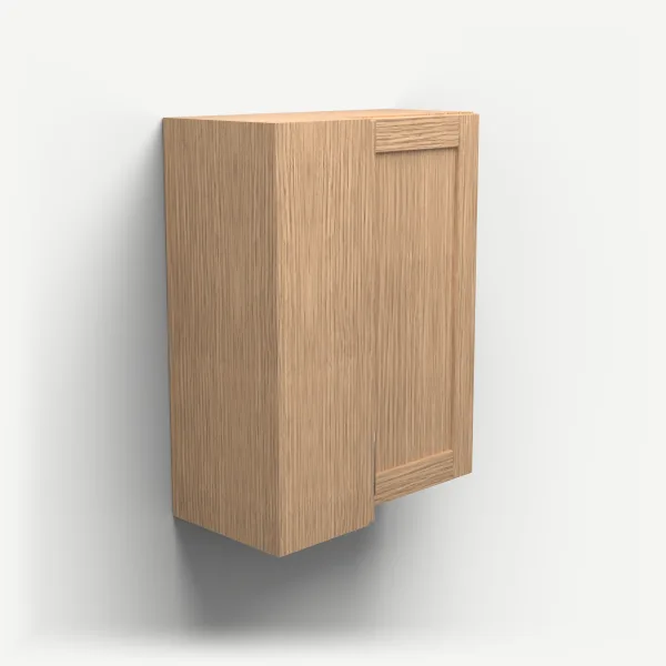24" Wall Corner Cabinet, Bi-Fold Door — 30" High — Homestead Oak, 3D picture
