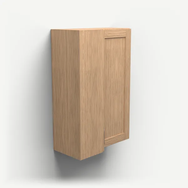 24" Wall Corner Cabinet, Bi-Fold Door — 36" High — Homestead Oak, 3D picture