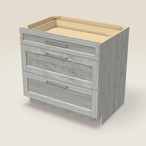36" 3-Drawer Base — Nova Light Grey, 3D picture