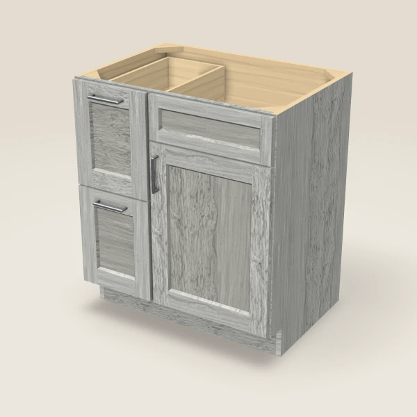 30" Vanity with Drawers Left — Nova Light Grey, 3D picture