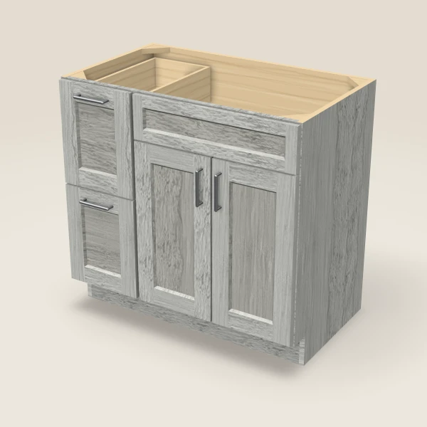 36" Vanity with Drawers Left — Nova Light Grey, 3D picture