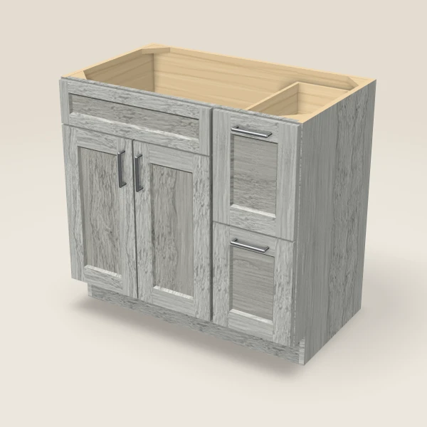 36" Vanity with Drawers Right — Nova Light Grey, 3D picture