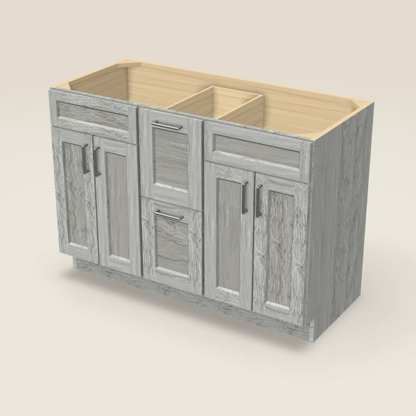 48" Vanity with Drawers Both Sides — Nova Light Grey, 3D picture