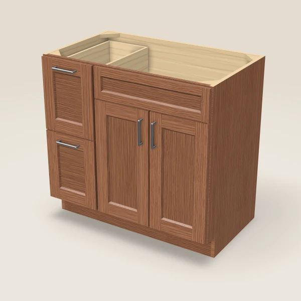 36" Vanity with Drawers Left — Woodland Brown, 3D picture