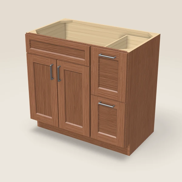 36" Vanity with Drawers Right — Woodland Brown, 3D picture