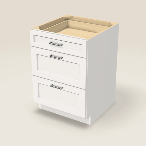 24" 3-Drawer Base — Ice White, 3D picture
