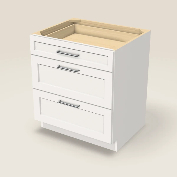 30" 3-Drawer Base — Ice White, 3D picture