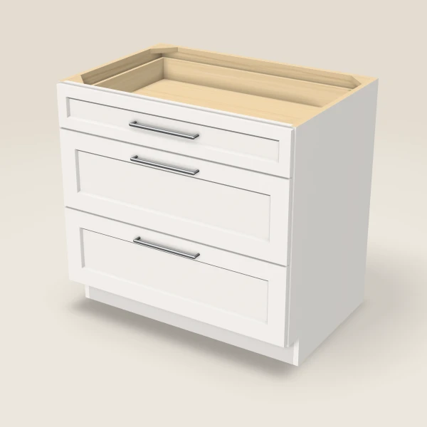 36" 3-Drawer Base — Ice White, 3D picture