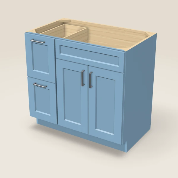 36" Vanity with Drawers Left — XTerra Blue, 3D picture