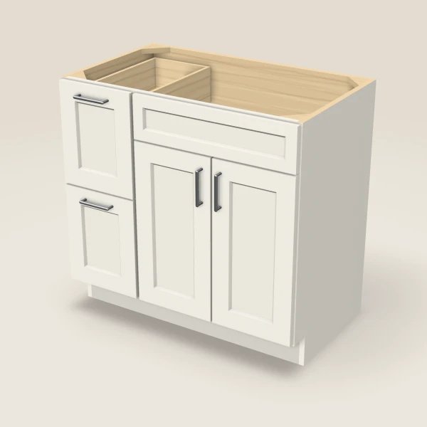 36" Vanity with Drawers Left — Champagne, 3D picture