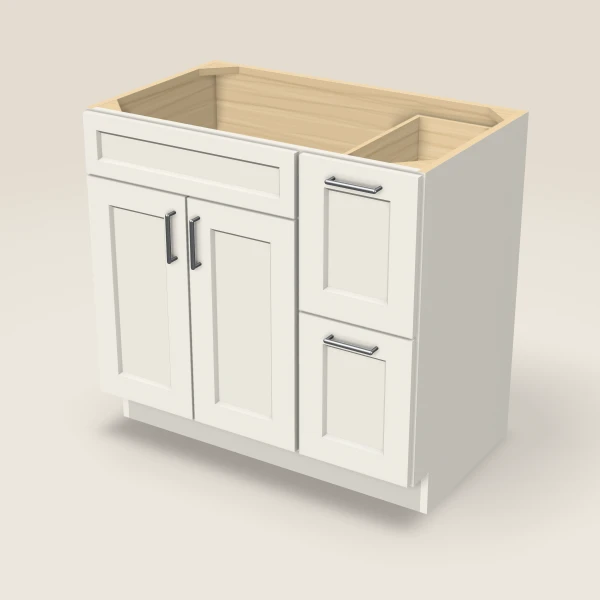 36" Vanity with Drawers Right — Champagne, 3D picture