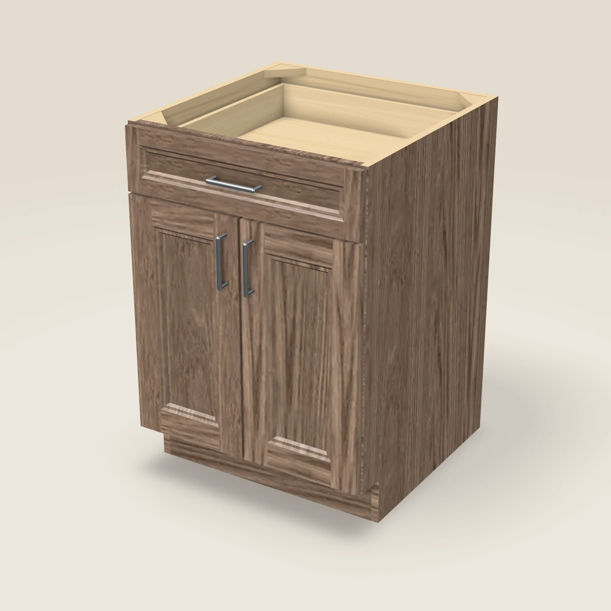 24" Double Door Single Drawer Base Cabinet, 3D picture