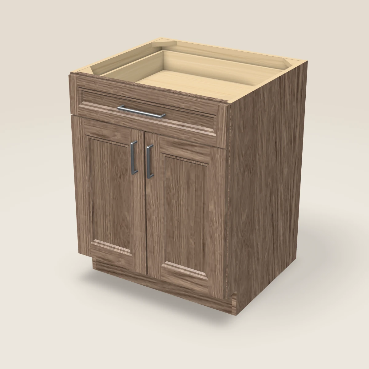 27" Double Door Single Drawer Base Cabinet, 3D picture