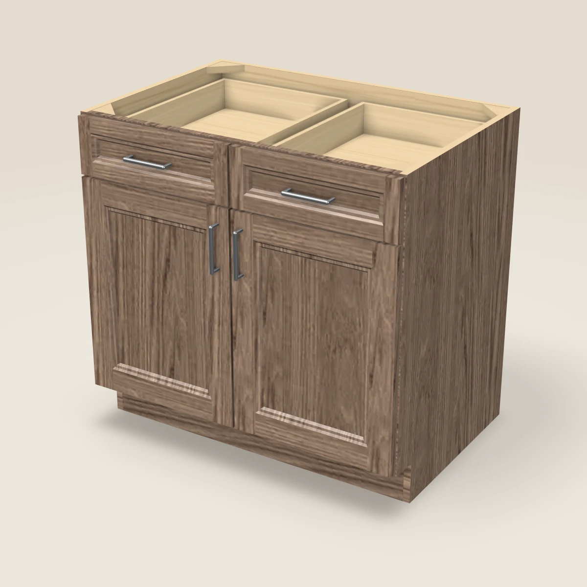 36" Double Door Double Drawer Base Cabinet, 3D picture