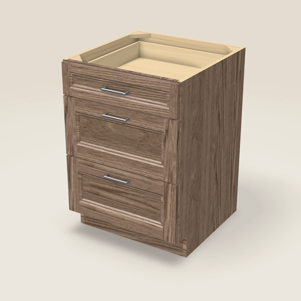 24" Three Drawer Base Cabinet, 3D picture