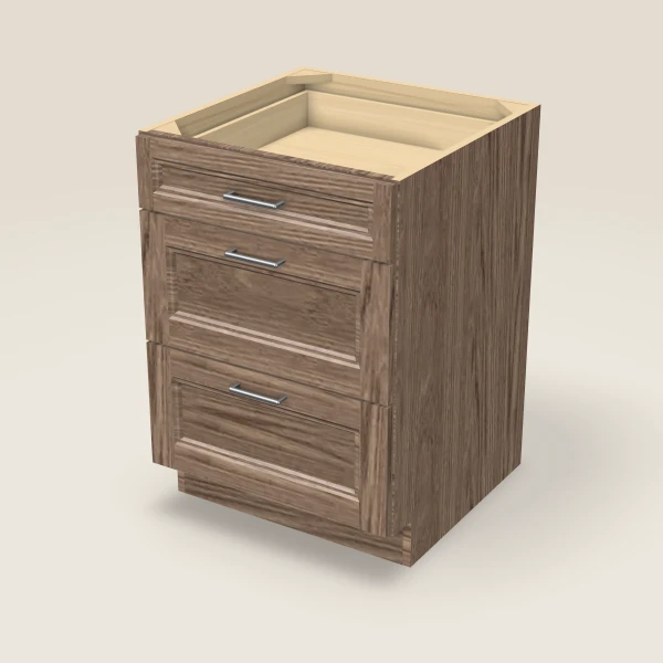 24" Three Drawer Base Cabinet, 3D picture
