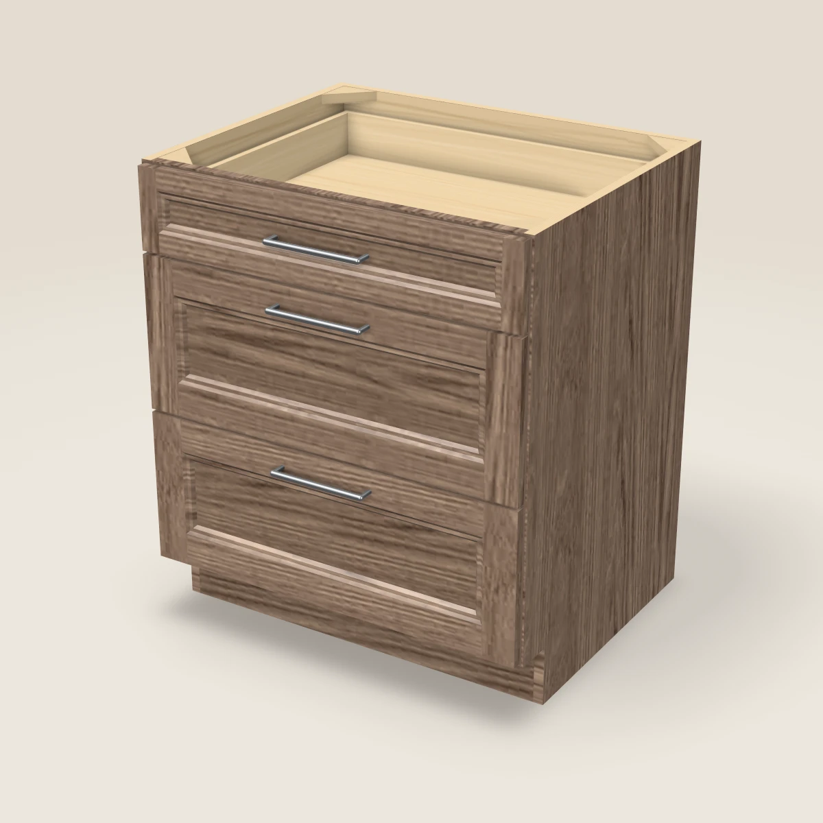 Gabinete base (tres cajones) de 30", imagen en 3D