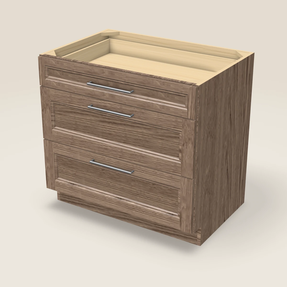 36" Three Drawer Base Cabinet, 3D picture