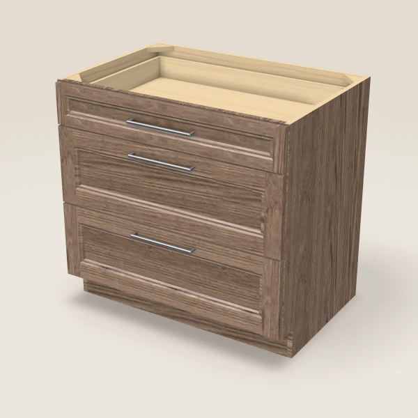 36" Three Drawer Base Cabinet, 3D picture