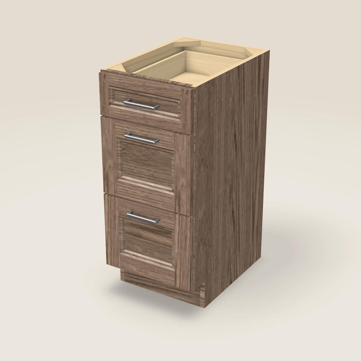 Tocador de baño (tres cajones) de 15", imagen en 3D