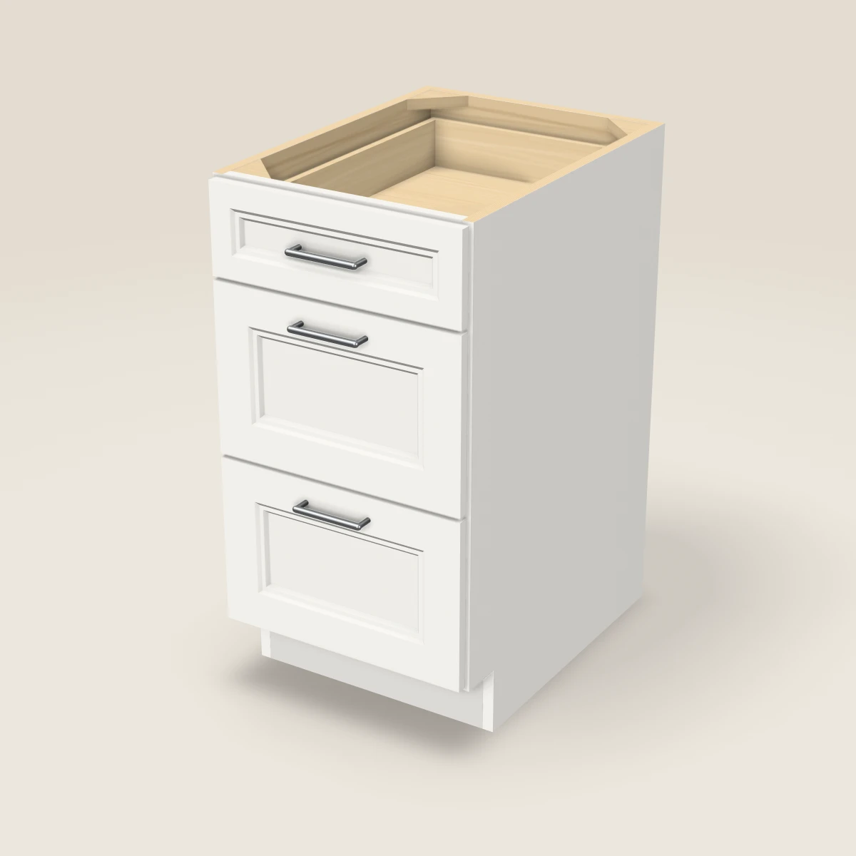 18" Three Drawer Base Cabinet, 3D picture