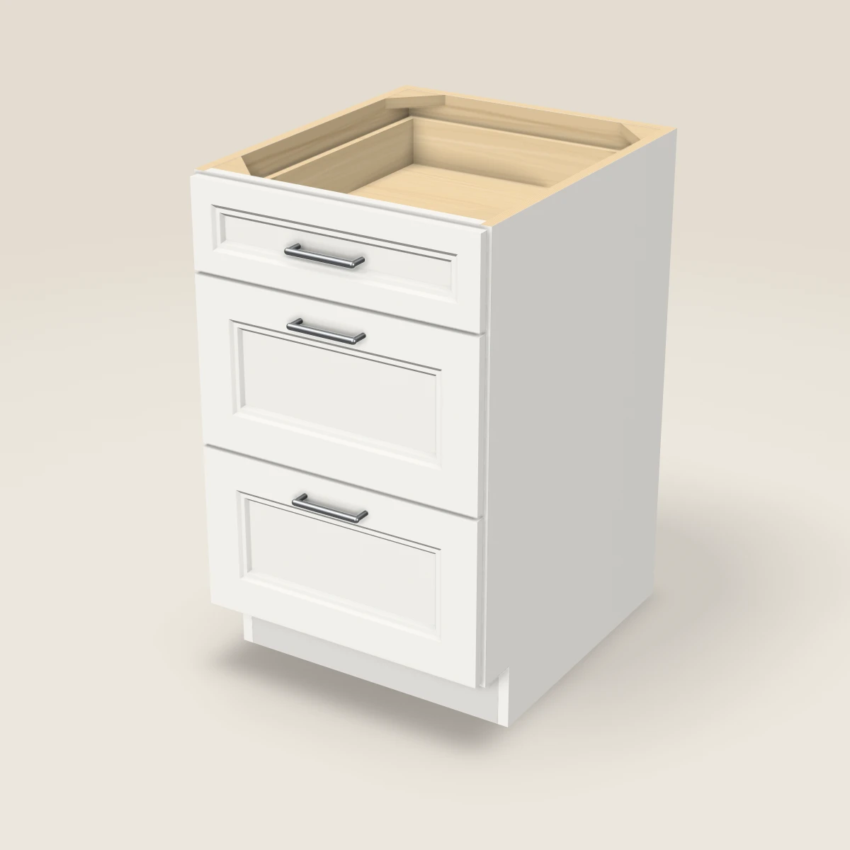 21" Three Drawer Base Cabinet, 3D picture