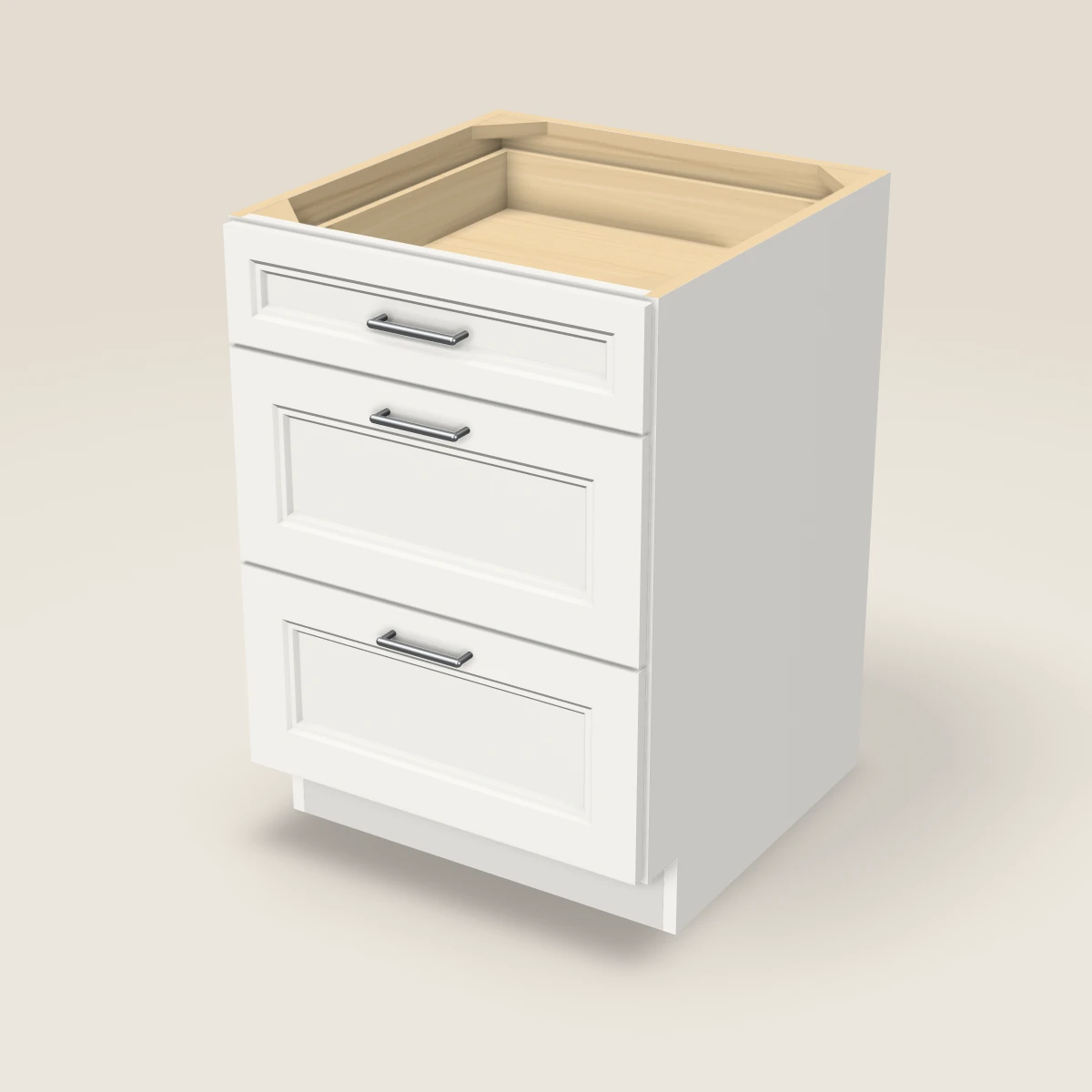 24" Three Drawer Base Cabinet, 3D picture