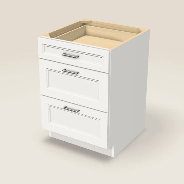 24" Three Drawer Base Cabinet, 3D picture