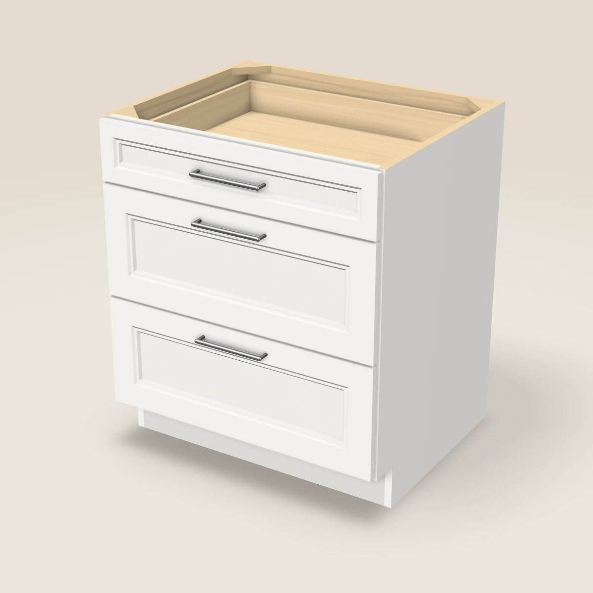 30" Three Drawer Base Cabinet, 3D picture