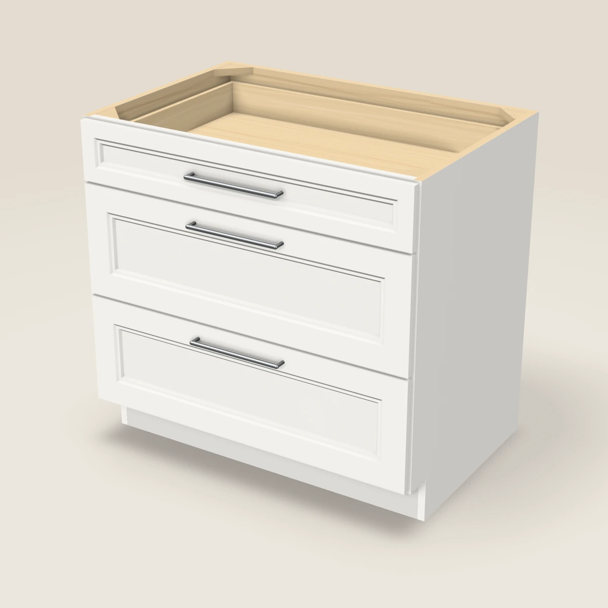 36" Three Drawer Base Cabinet, 3D picture