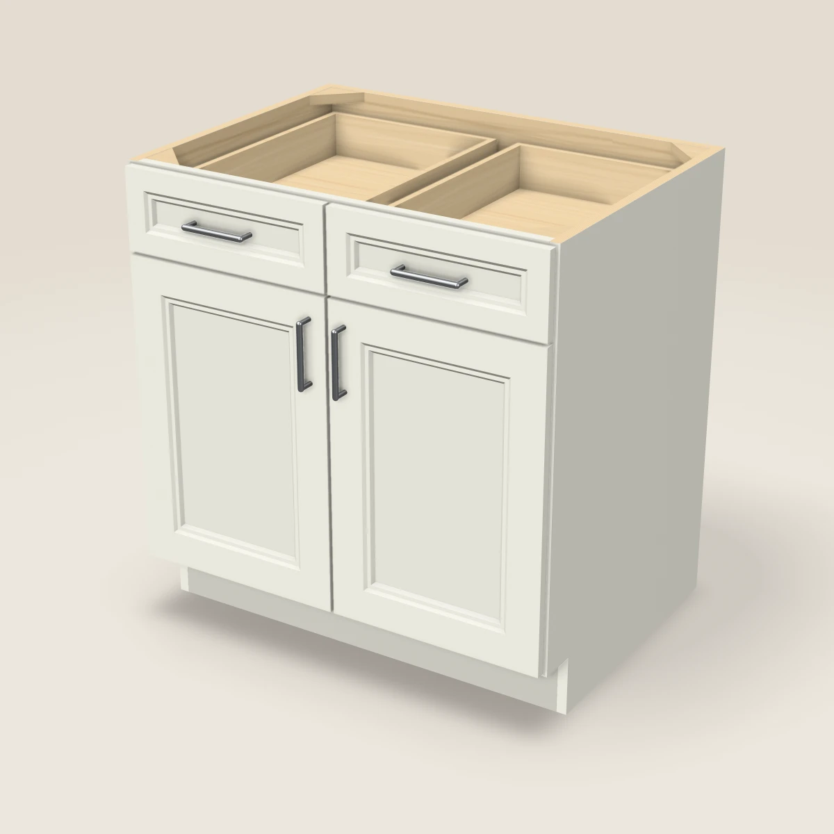 33" Double Door Double Drawer Base Cabinet, 3D picture
