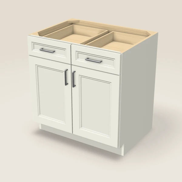 33" Double Door Double Drawer Base Cabinet, 3D picture