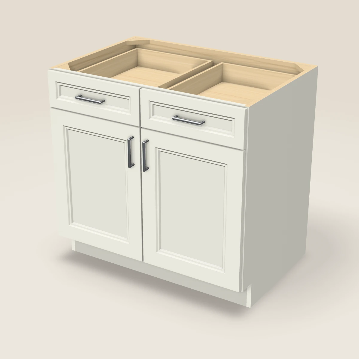 36" Double Door Double Drawer Base Cabinet, 3D picture