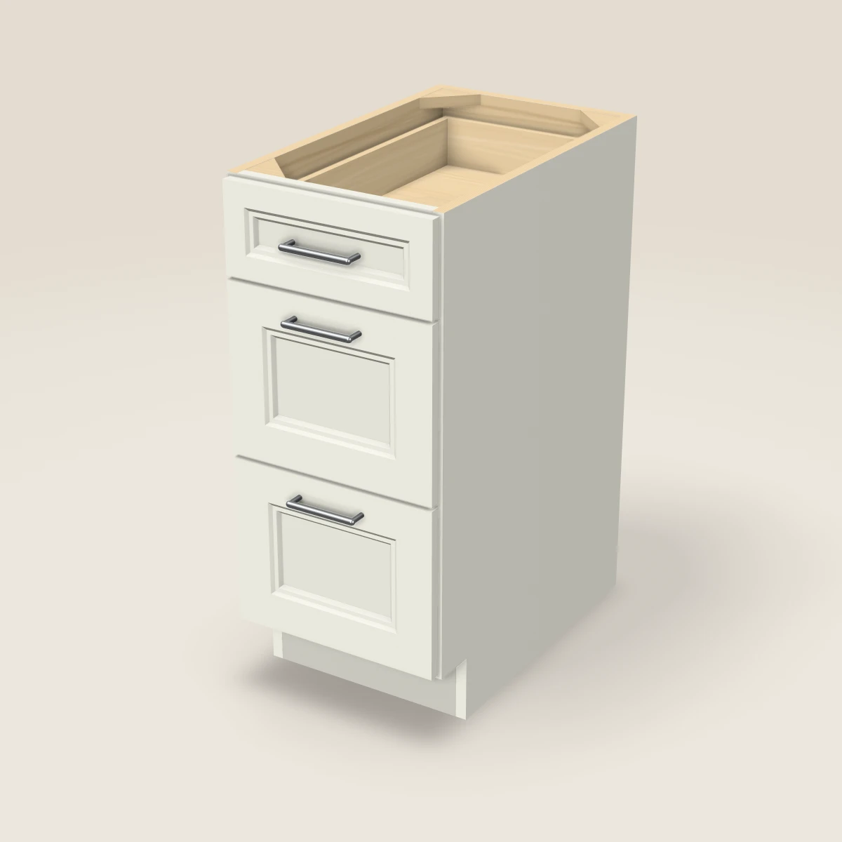 15" Three Drawer Base Cabinet, 3D picture