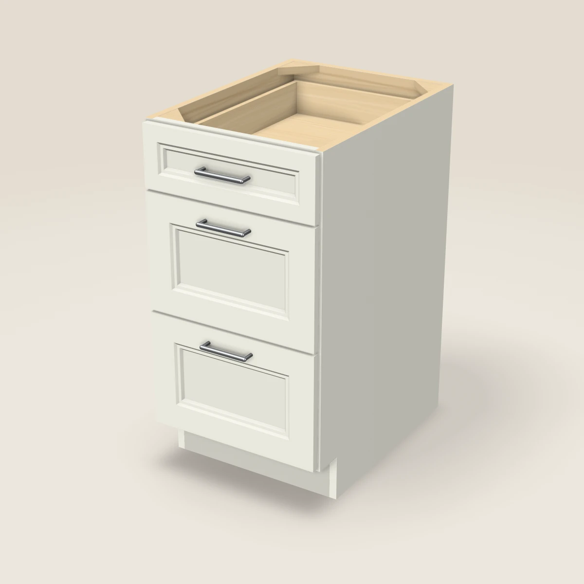 18" Three Drawer Base Cabinet, 3D picture