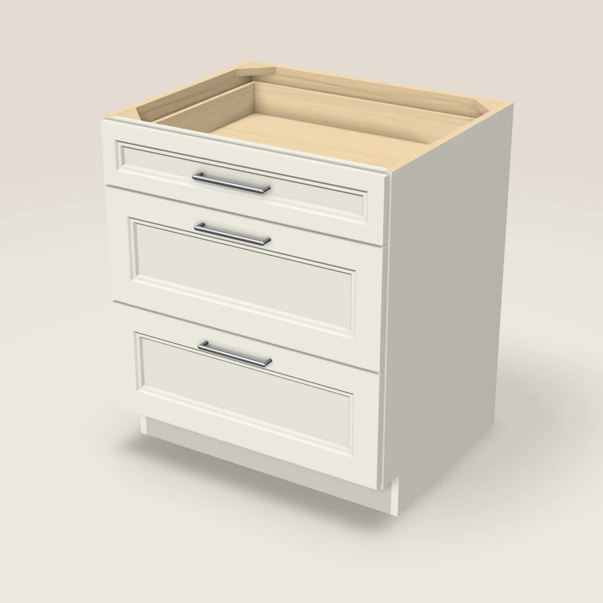30" Three Drawer Base Cabinet, 3D picture