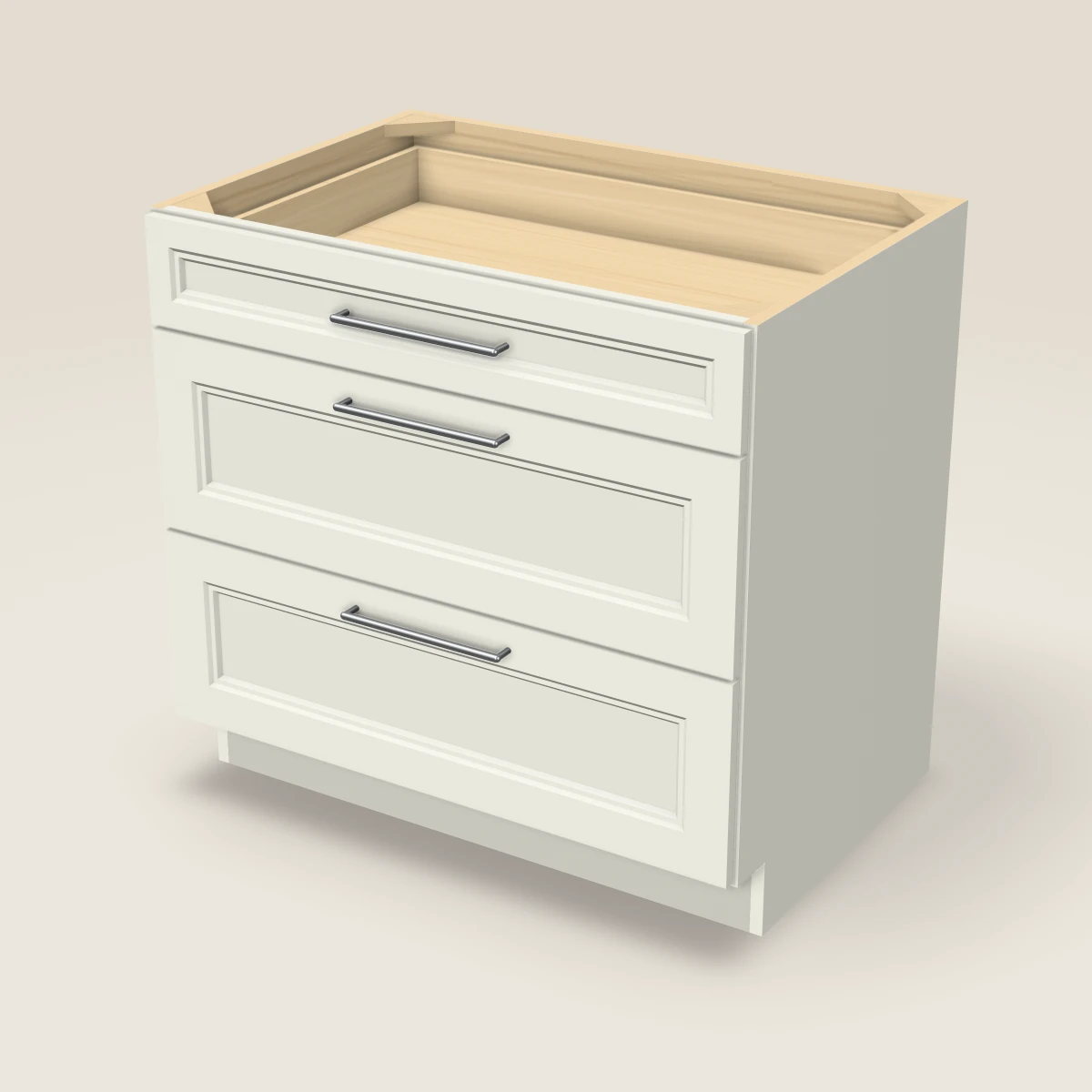 36" Three Drawer Base Cabinet, 3D picture