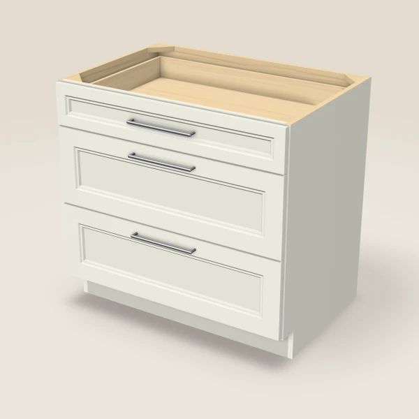 36" Three Drawer Base Cabinet, 3D picture